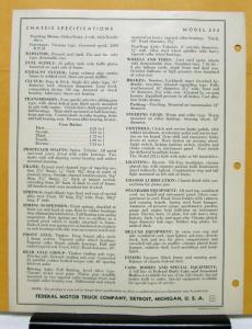 1939 1940 Federal Truck Model 252 Specification Sheet