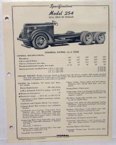 1939 1940 Federal Truck Model 254 Specification Sheet