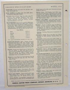 1939 1940 Federal Truck Model 254 Specification Sheet