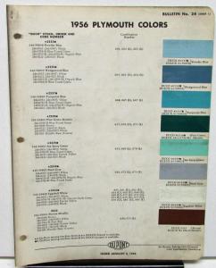 1956 Plymouth Color Paint Chips Leaflets Du Pont Original