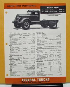 1954 Federal Truck Model 6001 Specification Sheet