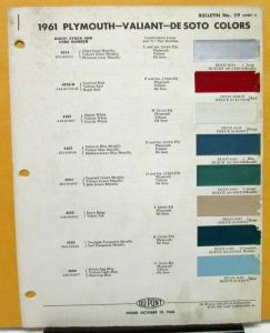 1961 Plymouth Color Paint Chips Leaflets Du Pont Original Valiant De Soto