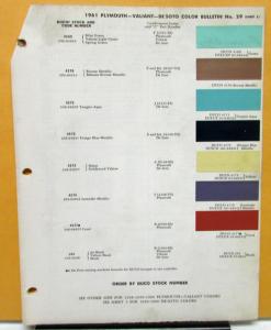 1961 Plymouth Color Paint Chips Leaflets Du Pont Original Valiant De Soto