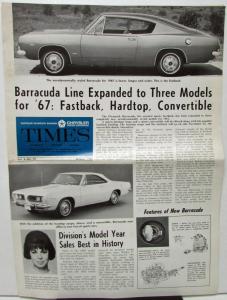 Oct 1966 Chrysler Plymouth Times Dealer Paper 1967 Barracuda Norm nelson