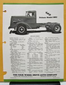 1936 FWD Truck Model SSU Specification Sheet