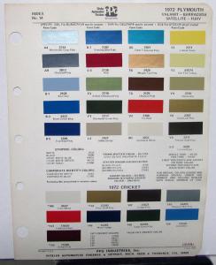 1972 Plymouth Color Paint Chips Leaflet PPG Cuda Road Runner GTX Duster Fury