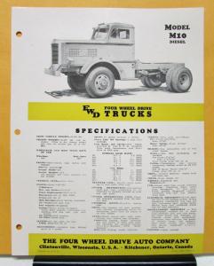 1947 FWD Truck Model M10 Diesel Specification Sheet