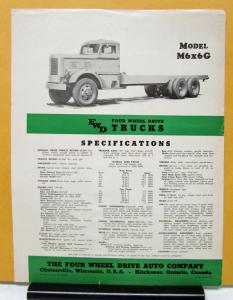 1952 FWD Truck Model M6x6G Specification Sheet