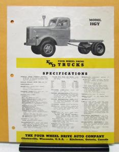 1952 1953 FWD Truck Model HGY Specification Sheet