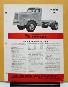 1954 1955 FWD Truck Model YU Specification Sheet