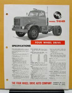 1950 1951 1952 1953 1954 1955 FWD Truck Model T414D Specification Sheet