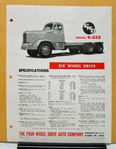 1955 1956 1957 1958 1959 1960 FWD Truck Model 6 222 Specification Sheet