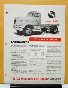 1965 FWD Truck Model 265 Four Wheel Drive Specification Sheet