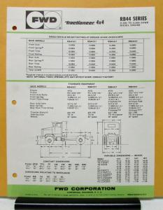 1976 FWD Truck RB44 Model RB441017 441217 441617 441817 Specification Sheet