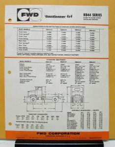 1976 FWD Truck RB44 Model RB441017 441617 441217 441817 Specification Sheet