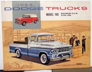 1959 Dodge Truck Model 100 Pickups Panels Stakes Color Sales Folder Original