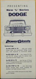 1958 Dodge Truck Full Line L Series Power Giant Specifications Folder Original