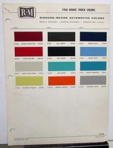 1960 Dodge Truck Colors RM Paint Chips & List Previous Colors Sheet Original