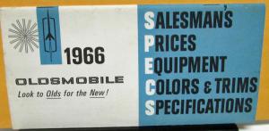 1966 Oldsmobile Dealer Pocket Data Book Brochure Prices Options Colors Specs