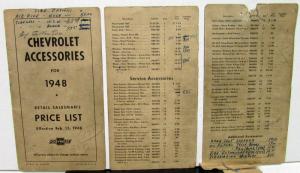 1948 Chevrolet Accessories Parts Price List & Nos Dealer Confidential Original