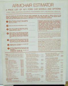 1971 Ford Armchair Estimator A Price List of Ford Models & Options