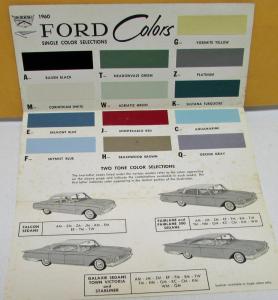 1960 Ford Dealer Brochure Color Selections Paint Chips Fairlane Galaxie Falcon