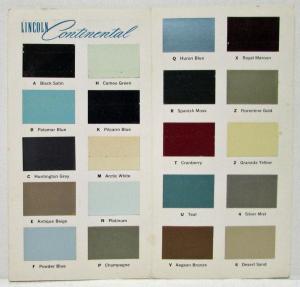 1967 Lincoln Continental Body Colors Paint Chips