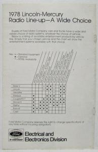 1978 Lincoln Mercury Dimensions in Sound Sales Brochure