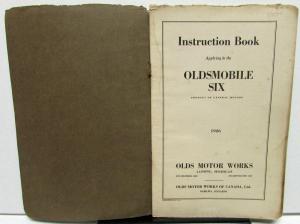 1926 Oldsmobile Six Canadian Instruction Book Owners Manual Care & Operation