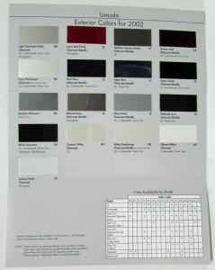 2002 Lincoln Continental Town Car Navigator LS Exterior Color Paint Chips Folder