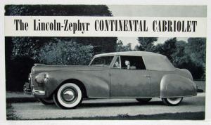 1940 Lincoln Zephyr Continental Cabriolet Sales Folder