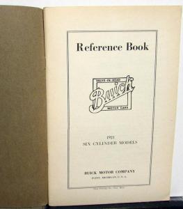 1921 Buick Six Cylinder Car Model 21 Owners Manual Reference Book Original