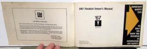 1967 Pontiac Firebird Owners Manual Care & Operation Original Rare