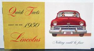 1950 Lincoln Quick Facts Sales Brochure Yellow Cover