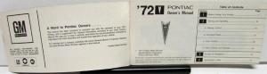 1972 Pontiac Owners Manual Care & Operation Grand Ville Bonneville Catalina