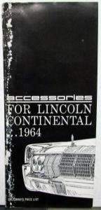 1964 Lincoln Continental Accessories Brochure Salesmens Price List Orig