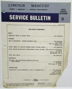 1965 Lincoln Service Bulletin 12-11-64 Series Number 19