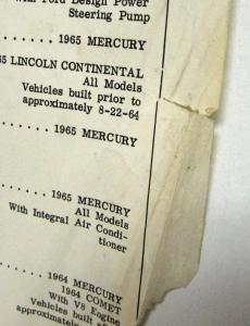 1965 Lincoln Service Bulletin 12-11-64 Series Number 19