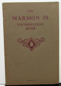 1929 Marmon 78 Information Book Owners Manual Care & Operation Original Rare