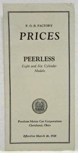 1928 Peerless FOB Factory Price Sheet for Eight & Six Cylinder Models