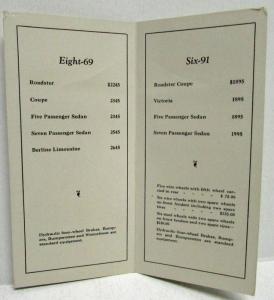 1928 Peerless FOB Factory Price Sheet for Eight & Six Cylinder Models