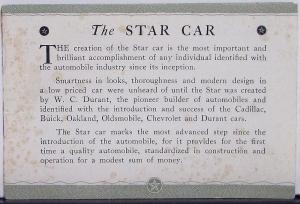 1924 Star Touring Roadster Coupe Sedan Wagon Chassis Sales Brochure Original