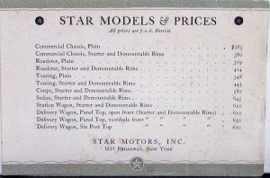 1924 Star Touring Roadster Coupe Sedan Wagon Chassis Sales Brochure Original