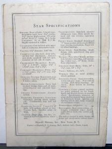 1927 Star Car Sedan Roadster Coupe Features Specifications Sales Brochure Orig