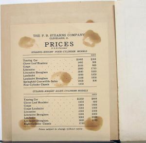 1917 1918 Stearns Knight 4 & 6 Motor Car Sale Brochure Spec Construction Details