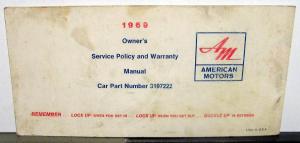 1969 AMC American Motors Owner Service Policy & Warranty Manual Service