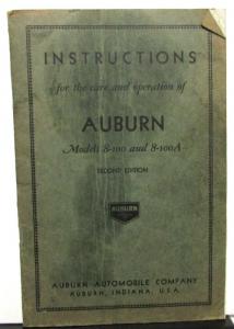 1932 Auburn 8-100 Models Owners Manual Instruction Book Care Operation Original