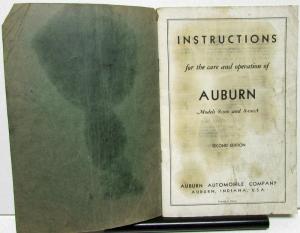 1932 Auburn 8-100 Models Owners Manual Instruction Book Care Operation Original