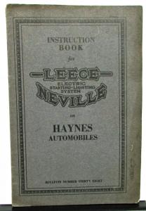 1916-17 Leece Neville Electric System On Haynes Automobiles Owners Manual