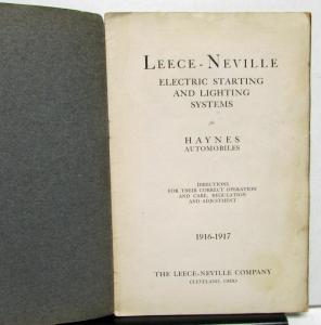 1916-17 Leece Neville Electric System On Haynes Automobiles Owners Manual